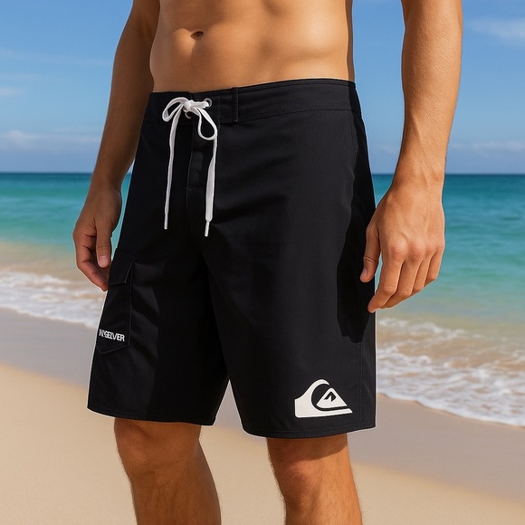 Quiksilver Black Classic Surf Style Board-shorts with Pocket 33 - Picture 2 of 13